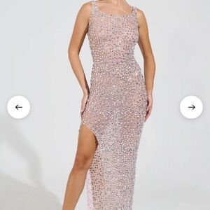 Akira Roxanne Nude Sleeveless Dress with rhinestone jewel Accents